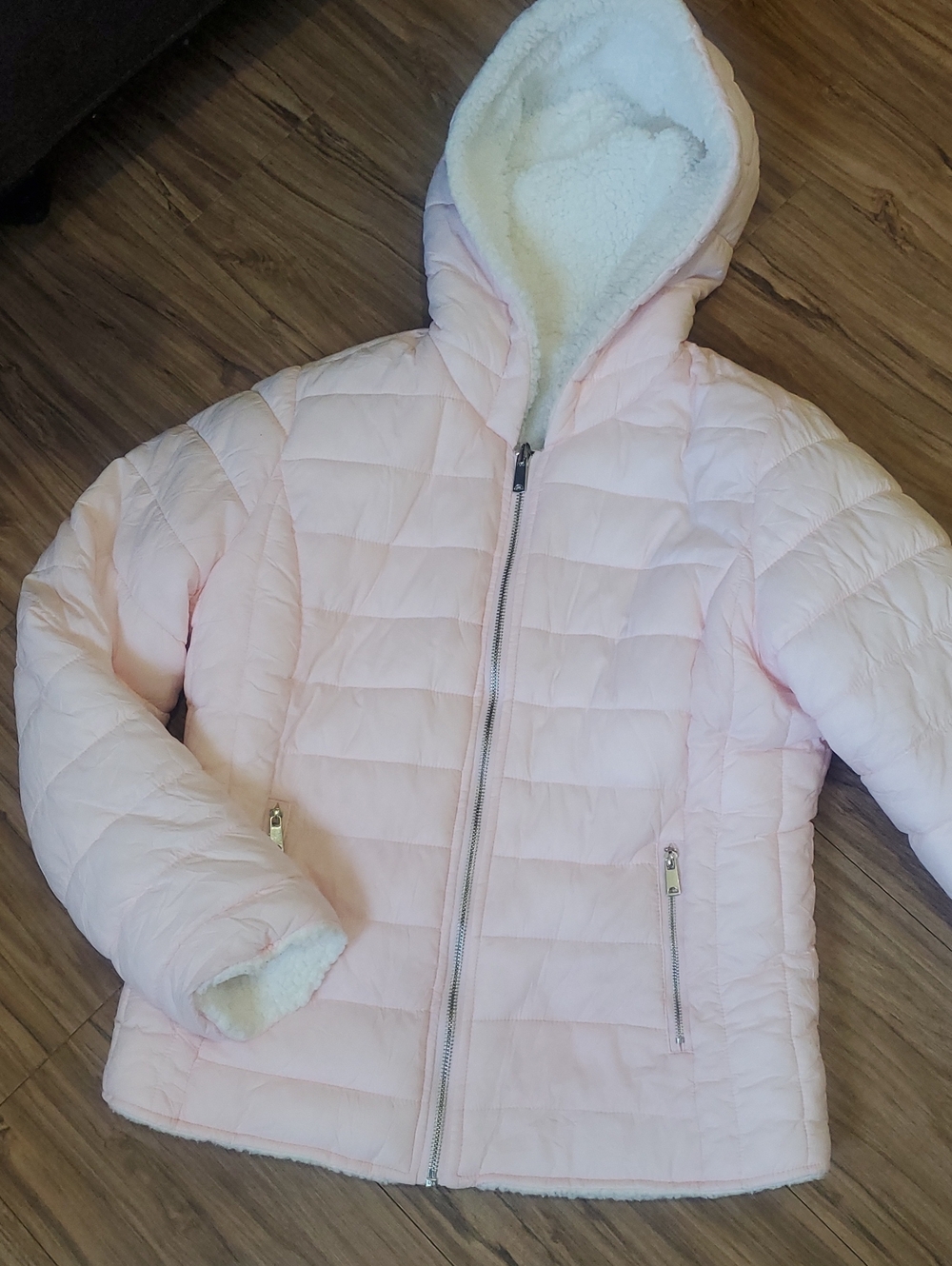 Women's Light Pink Puffer Jacket with Hood